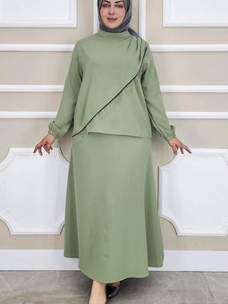 Yeşil Püskü Aksesuarlı İkili Takım