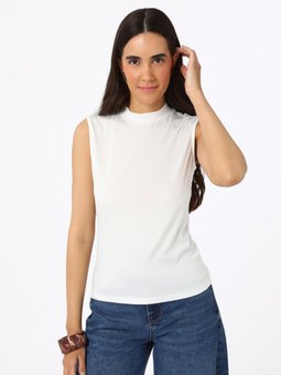 Dik Yaka Kolsuz İçlik Kırık Beyaz Bluz