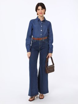 Düğme Detaylı Denim Koyu Mavi Tunik