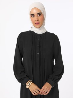 Düğme Detaylı Nervürlü Aerobin Siyah Tunik