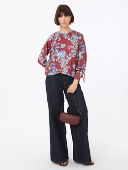 Floral Desenli Kolları Bağlamalı Bluz / Bordo Gömlek