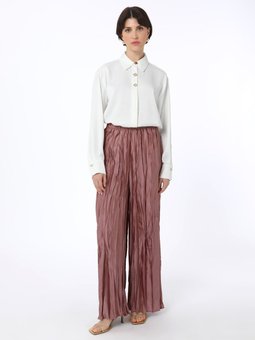 Kırışık Efektli Piliseli Pudra Pantolon