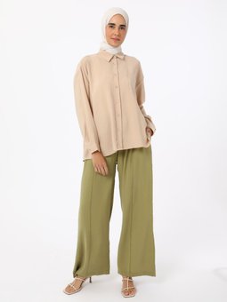 Nervür Detaylı Modal Acik Yesil Pantolon