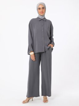 Nervür Detaylı Modal Gri Pantolon