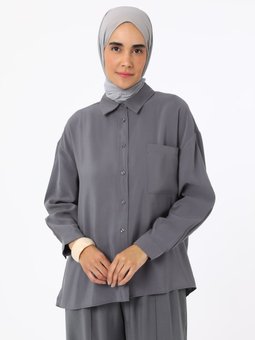 Pile Detaylı Modal Bluz / Gri Gömlek