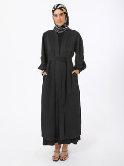 Siyah Bağlama Detaylı Abaya
