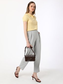 Yumuşak Tuşeli Önü Pile Detaylı Cepli Basic Soluk Gri Pantolon