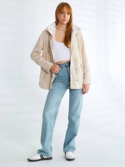 Taş Kapüşonlu Uzun Kollu Trençkot