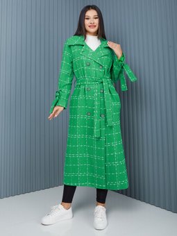 Ekose Kadın Oversize Yeşil Trençkot