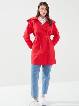 Kadın Oversize Kısa Kırmızı Trençkot