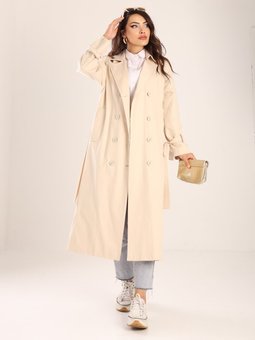 Tasarım Kadın Oversize Krem Trençkot