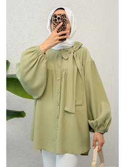 Açık Haki Omuz Fiyonklu Tunik