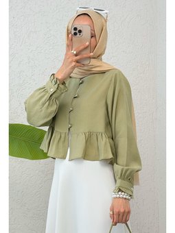 Eteği Fırfırlı Haki Gömlek