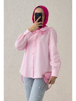 Yakalık Detaylı Pembe Gömlek