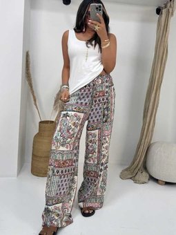 Renkli Sulu Boya Efekt Viskon Pantolon