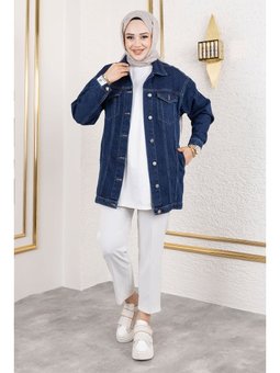 Düğmeli Klasik Kot Koyu Mavi Ceket