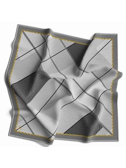 Ekose Desen Gold Seri Twill Askısı İle Birlikte 90x90 Cm Gri Eşarp Gümüş
