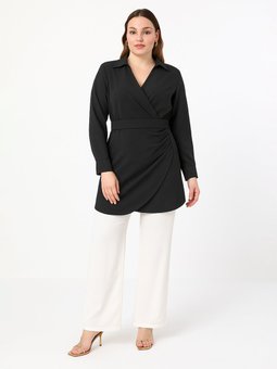 Bağlama Deatylı Büyük Beden Siyah Tunik