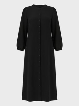 Büyük Beden Boydan Düğmeli Beli Lastikli Siyah Elbise