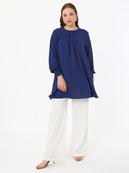 Büyük Beden Kolları Gipeli Aerobin Koyu İndigo Tunik