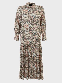 Doğal Kumaşlı Büyük Beden Çiçek Desenli Pembe Elbise