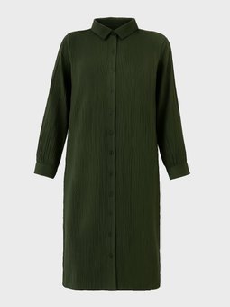 Müslin Kumaşlı Uzun Büyük Beden Haki Tunik