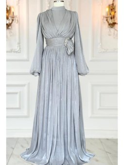 Feray Gri Abiye Elbise