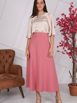 Gül Kurusu Uzun Mevsimlik Fermuarlı Kloş Etek