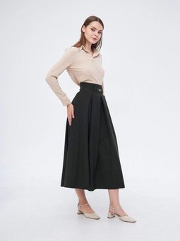 Haki Uzun Metal Aksesuar Detaylı Mevsimlik Kloş Etek