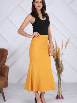 Hardal Uzun Mevsimlik Düğmeli Apolet Detaylı Balık Etek