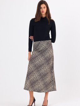 Kahverengi Uzun Leopar Desenli Saten Etek
