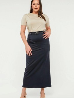 Lacivert Uzun Kemerli Büyük Beden Etek