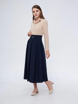 Lacivert Uzun Metal Aksesuar Detaylı Mevsimlik Kloş Etek