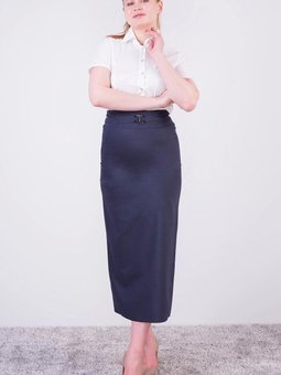 Lacivert Uzun Mevsimlik Poliviskon Toka Detaylı Kalem Etek