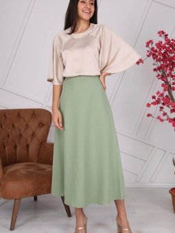 Mint Uzun Mevsimlik Fermuarlı Kloş Etek
