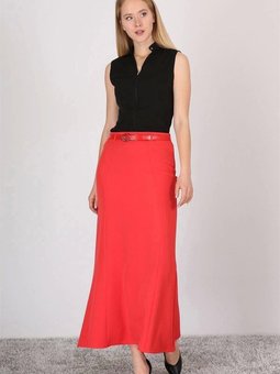 Narçiçeği Uzun Pembe Kemer Detaylı Yüksek Bel Parçalı Etek