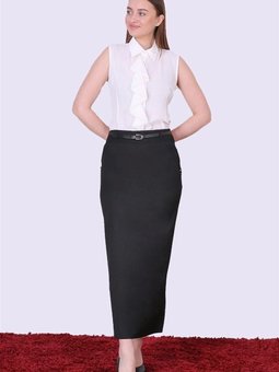 Siyah Uzun Kemerli Gizli Cep Detaylı Poliviskon Etek