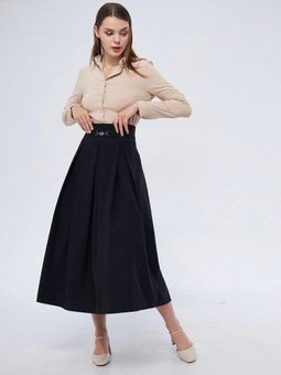 Siyah Uzun Metal Aksesuar Detaylı Mevsimlik Kloş Etek