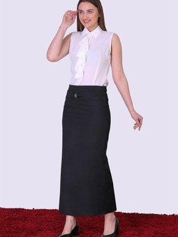 Siyah Uzun Mevsimlik Fiyonk Detaylı Kalem Etek