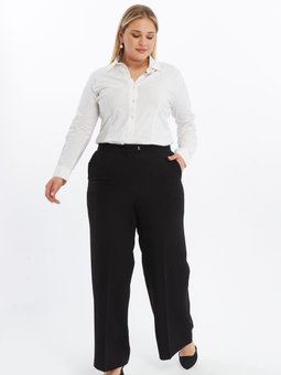 Siyah Yüksek Bel Cep Detaylı Geniş Paça Dokuma Kumaş̧ Pantolon