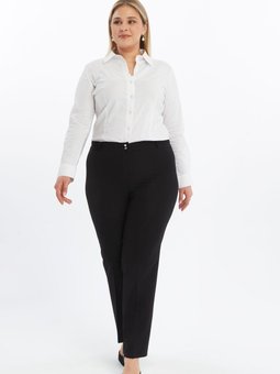 Siyah Yüksek Bel Geniş Paça Beli Lastikli Dokuma Kumaş̧ Pantolon