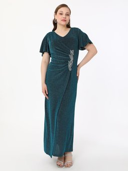 Büyük Beden Petrol Abiye Elbise