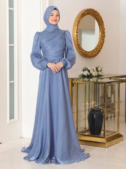 Bahar Yoryo İpek Buz Mavisi Abiye Elbise