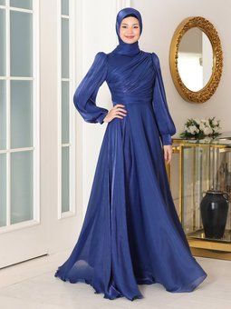 Bahar Yoryo İpek Lacivert Abiye Elbise