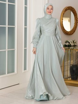 Bahar Yoryo İpek Su Yeşili Abiye Elbise