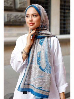 Etnik Desenli Pamuk Şal İndigo