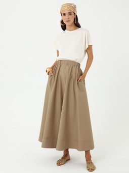 Beli Lastikli Pamuklu Basic Poplin Bej Etek