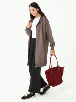 Fermuarlı Vizon Kahve Kapüşonlu Sweatshirt