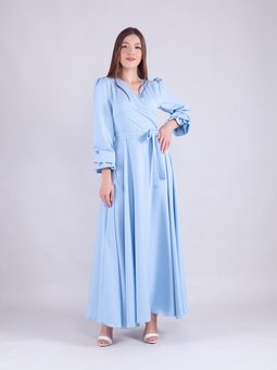 Bebe Mavi Uzun Kruvaze Yaka Kol Abiye Elbise