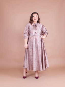 Bej Çiçek Desenli Saten Yarasa Kol Abiye Elbise